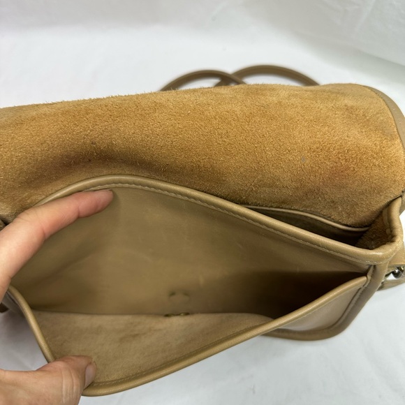 Vtg Coach Flap Pocket Purse Tan leather Crossbody Turn Lock Convert Clutch - Picture 10 of 14